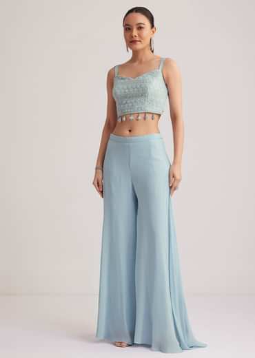 Sky Blue Georgette Palazzo Set With Embroidered Cape