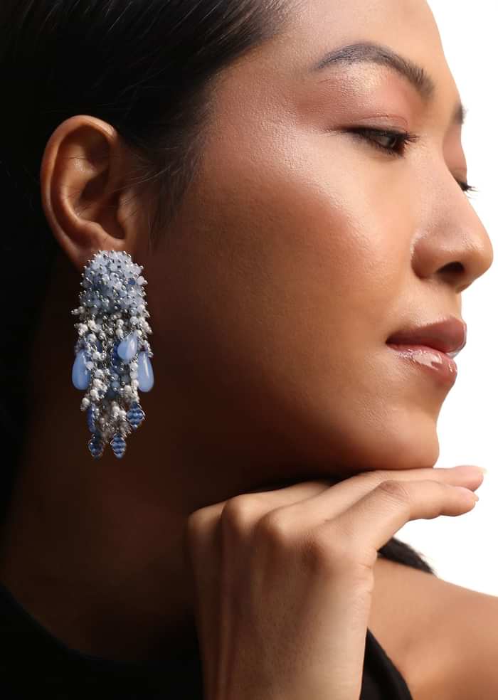 Sky Blue Handcrafted Dangler Earrings In Mix Metal