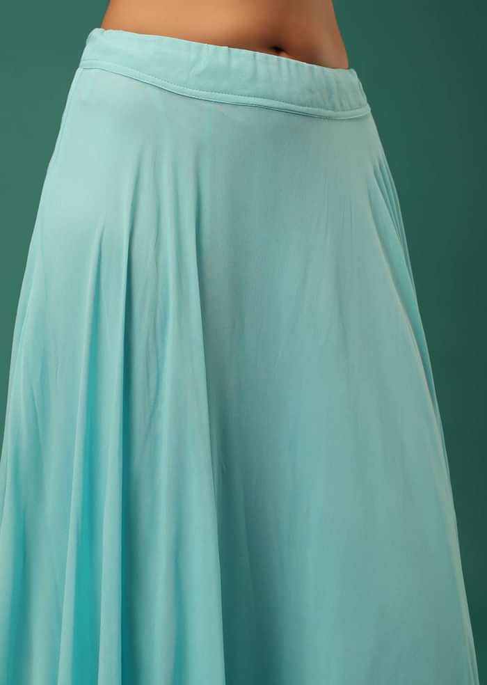 Sky Blue Indowestern Lehenga Set In Georgette With Embroidered Jacket