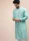 Sky Blue Kurta Set In Silk With Lucknowi Thread Embroidered Floral Jaal Online - Kalki Fashion