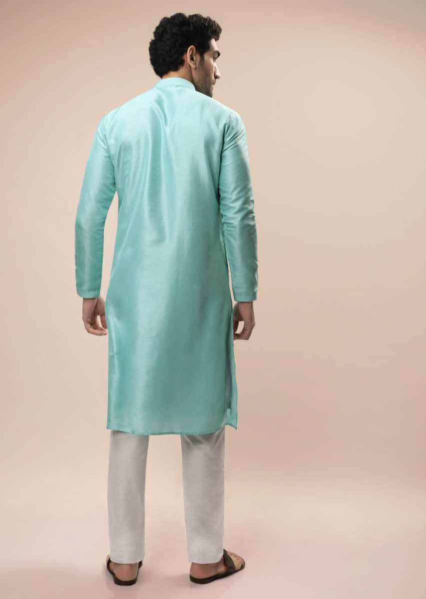 Sky Blue Kurta Set In Silk With Lucknowi Thread Embroidered Floral Jaal Online - Kalki Fashion