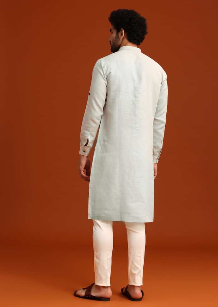 Sky Blue Kurta Set With Floral Thread Embroidery