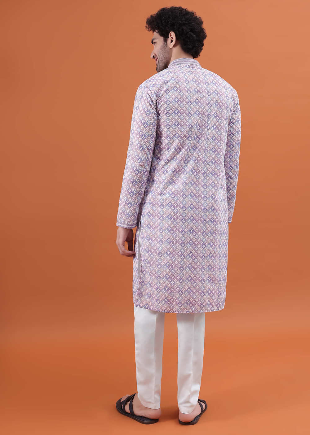 Sky Blue Lucknowi Cotton Kurta Set For Men