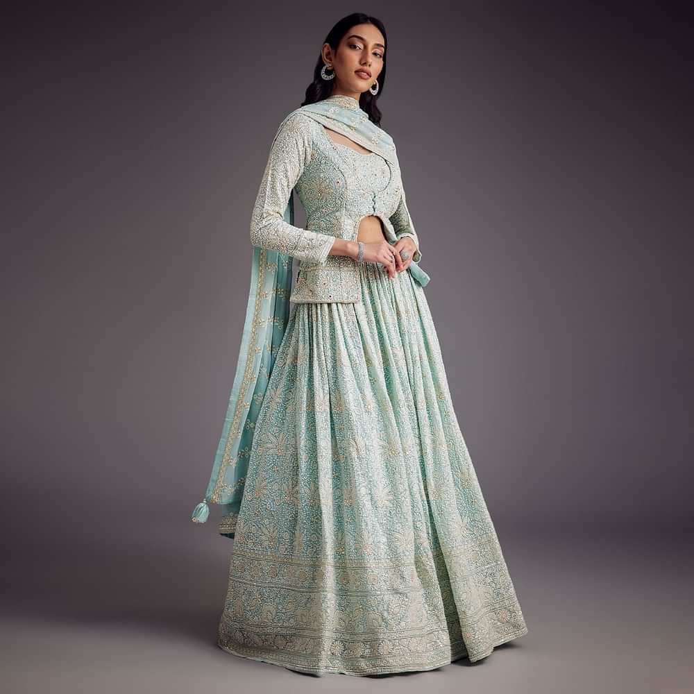 Sky Blue Lucknowi Work Lehenga Set