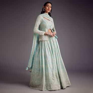 Sky Blue Lucknowi Work Lehenga Set