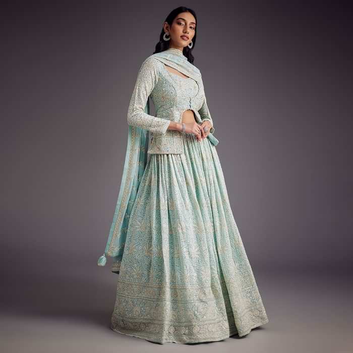 Sky Blue Lucknowi Work Lehenga Set