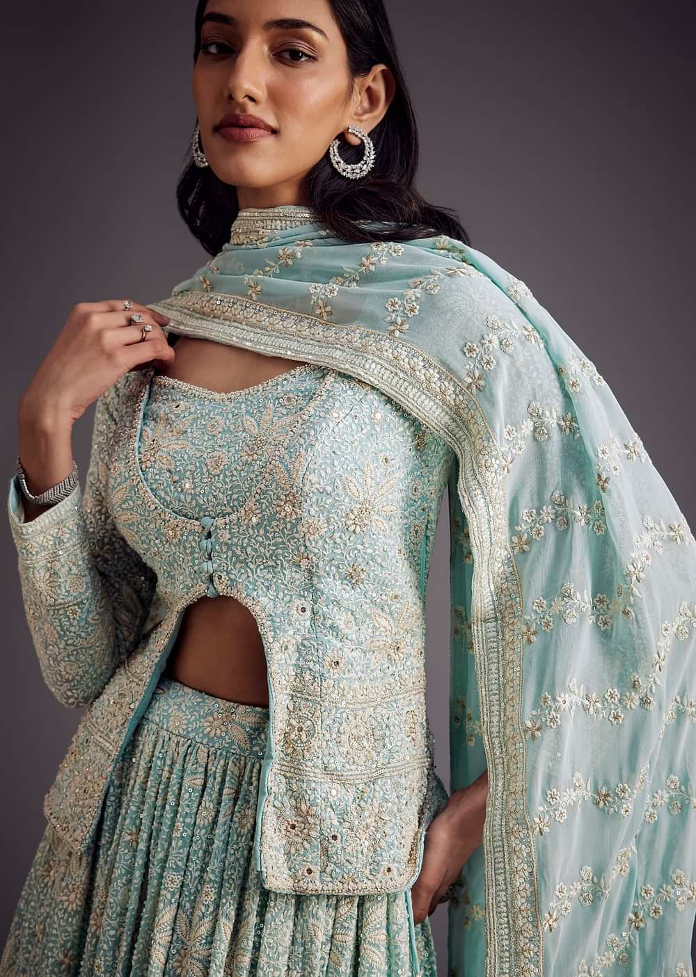 Sky Blue Lucknowi Work Lehenga Set