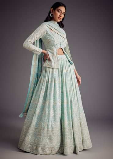 Sky Blue Lucknowi Work Lehenga Set