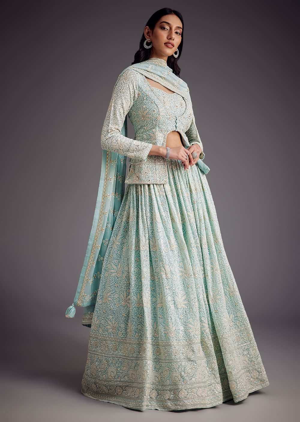 Sky Blue Lucknowi Work Lehenga Set