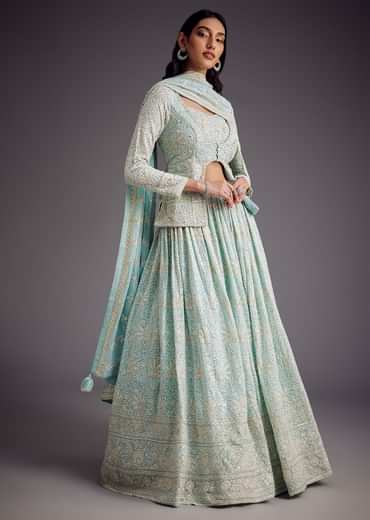 Sky Blue Lucknowi Work Lehenga Set