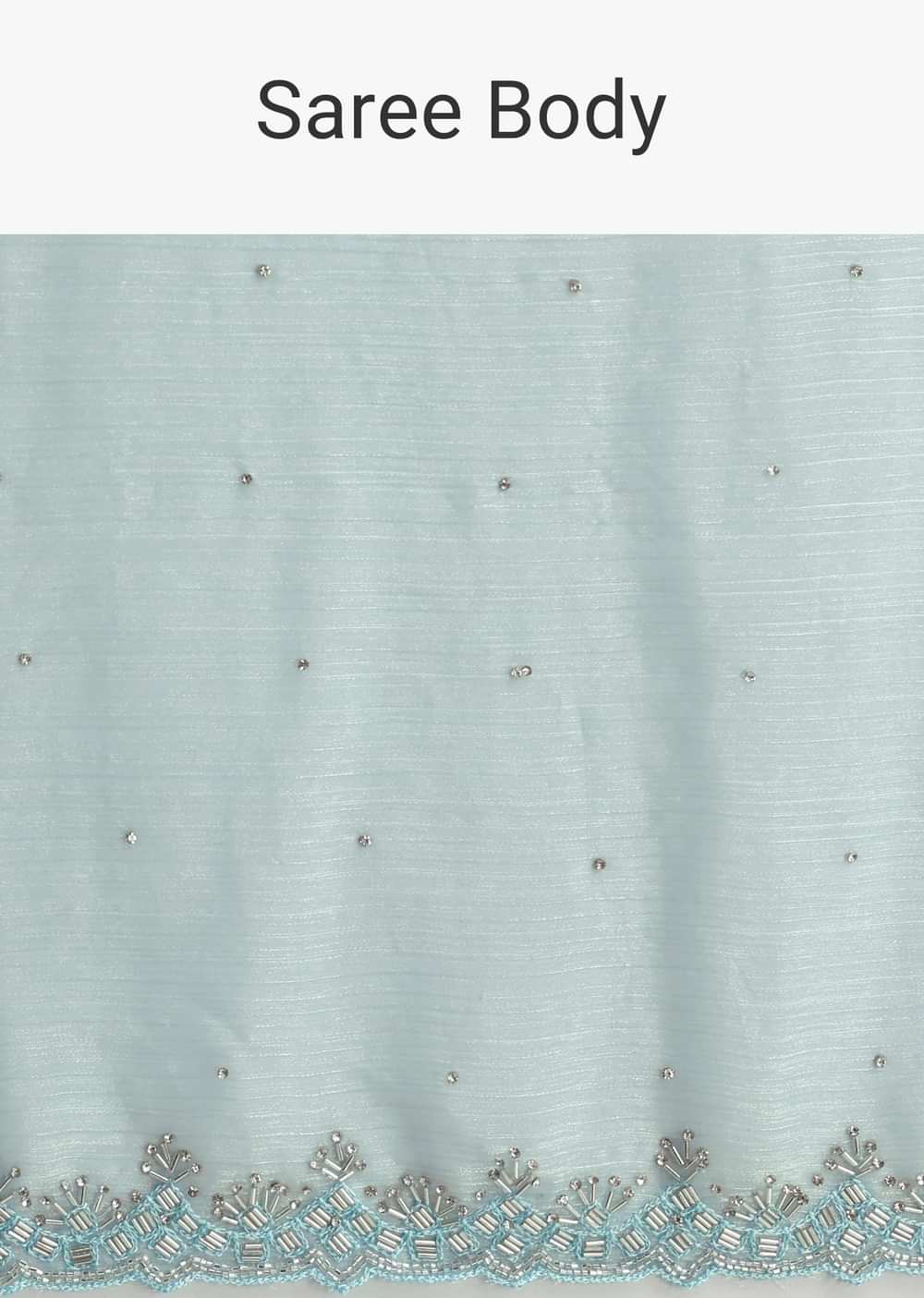 Sky Blue Saree With Cutdana Border And Unstitched Blouse