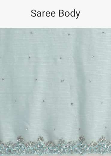 Sky Blue Saree With Cutdana Border And Unstitched Blouse