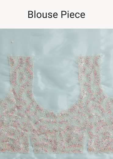 Sky Blue Saree With Resham Threadwork And Unstitched Blouse