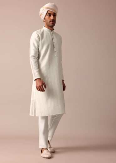 Sky Blue Silk Sherwani Set With Intricate Embroidery
