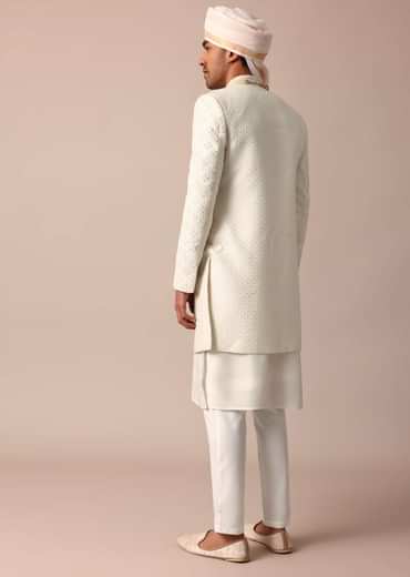 Sky Blue Silk Sherwani Set With Intricate Embroidery