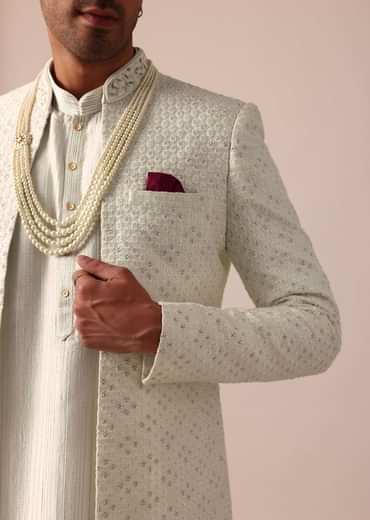 Sky Blue Silk Sherwani Set With Intricate Embroidery