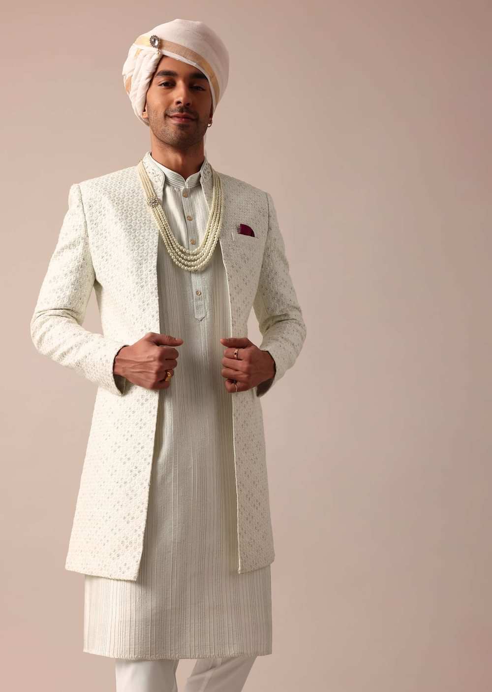 Sky Blue Silk Sherwani Set With Intricate Embroidery