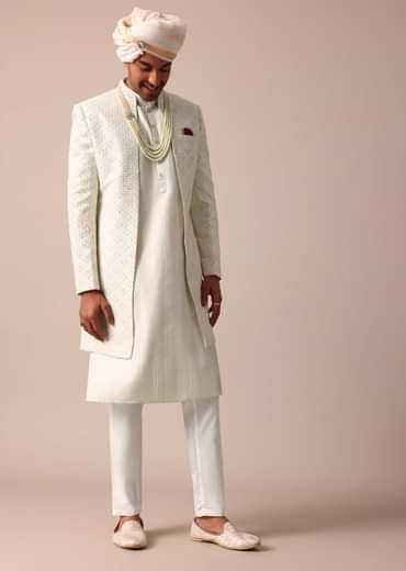 Sky Blue Silk Sherwani Set With Intricate Embroidery