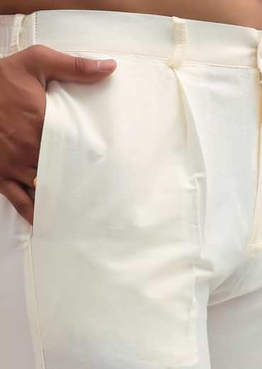 Light Pista Thread Embroidered Cotton Silk Kurta Set For Men