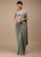 Slate Grey Lycra Blend Saree Finished In A Moroccan Jaal With Sequins Work And Cut Dana Floral Detailing