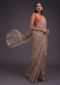 Smoke Grey Saree In Organza With Printed Floral Pattern And Scalloped Zari Lace Border Online - Kalki Fashion