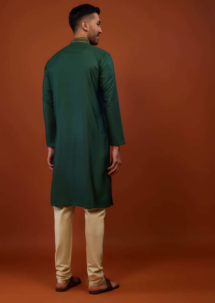 Emerald Green Embroidered Cotton Silk Kurta Set
