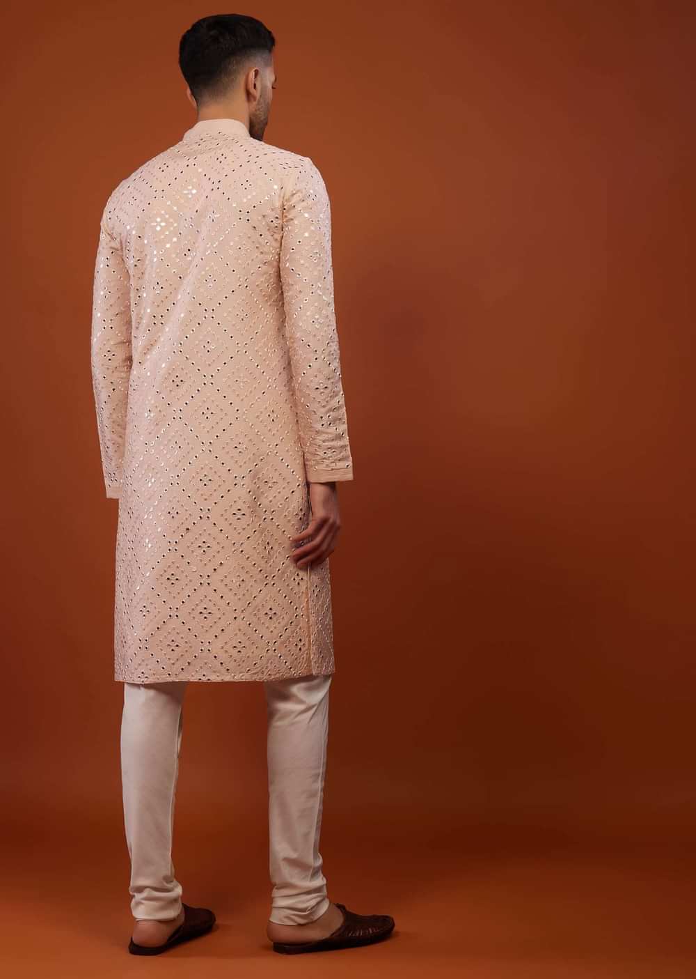 Candy Pink Embroidered Kurta Set With Mirror Work In Cotton Silk
