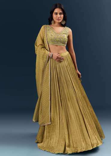 Solid Green Banarasi Silk Bridesmaid Lehenga With Intricate Hand Embroidery
