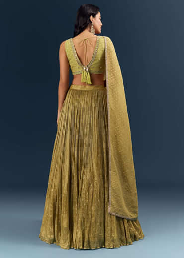 Solid Green Banarasi Silk Bridesmaid Lehenga With Intricate Hand Embroidery