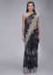 Space blue printed organza saree with rose pink cotton silk blouse piece only on Kalki