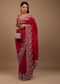 Spicy lollipop Red Satin Saree With Stonework In Floral Pattern