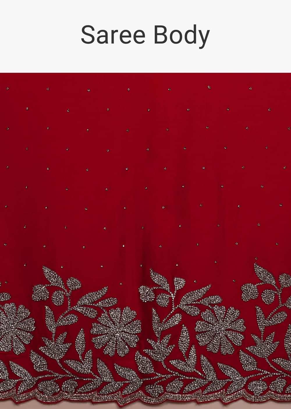 Spicy lollipop Red Satin Saree With Stonework In Floral Pattern