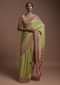 Spring Green Banarsi Saree In Georgette With Weaved Floral Mesh And Floral Motifs On The Rani Pink Pallu Online - Kalki Fashion