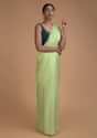 Spring Green Saree In Chiffon With Badla Work All Over Online - Kalki Fashion