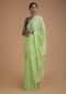 Spring Green Saree In Chiffon With Badla Work In Diagonal Stripes And Round Motifs Online - Kalki Fashion