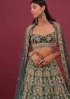 Peacock Green Raw Silk Bridal Lehenga With Embroidery - NOOR 2022