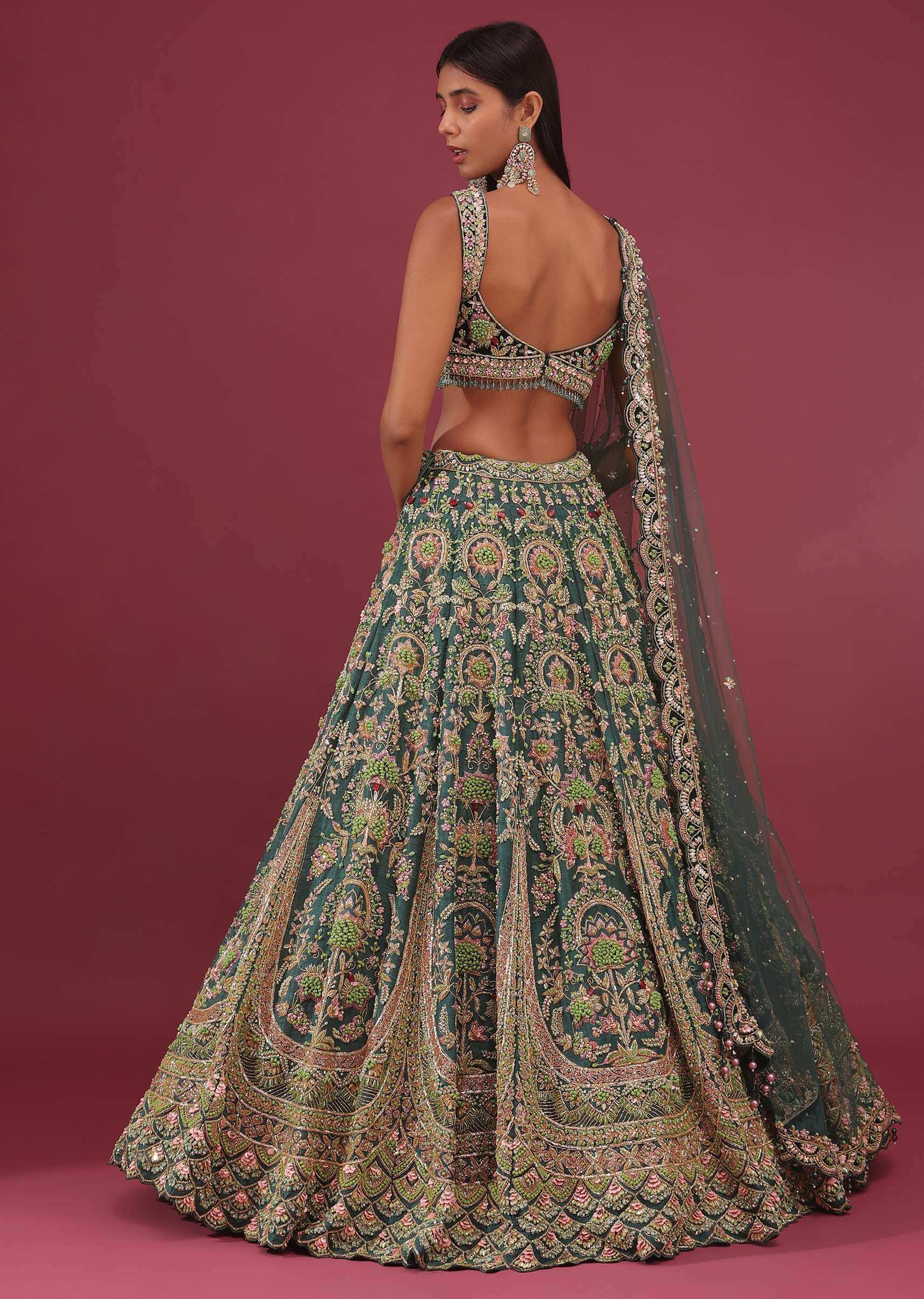 Peacock Green Raw Silk Bridal Lehenga With Embroidery - NOOR 2022