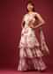 Daisy White Floral Print Pleated Lehenga Saree In Layered Frill Pattern With An Embellished Blouse