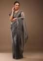 Steel Grey Tissue Organza Saree With Sequin Embroidery Blouse Crafted In Satin With A V Neckline