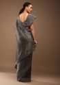 Steel Grey Tissue Organza Saree With Sequin Embroidery Blouse Crafted In Satin With A V Neckline