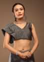 Steel Grey Tissue Organza Saree With Sequin Embroidery Blouse Crafted In Satin With A V Neckline