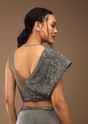 Steel Grey Tissue Organza Saree With Sequin Embroidery Blouse Crafted In Satin With A V Neckline