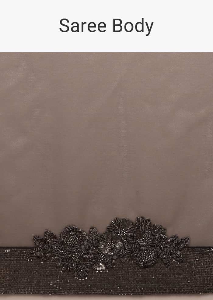 Steel Grey Tissue Organza Saree With Sequin Embroidery Blouse Crafted In Satin With A V Neckline