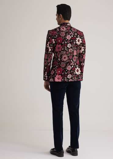 Pink Floral Embroidered Velvet Jodhpuri Suit