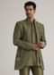 Olive Green Silk Indowestern Suit With Mirror Work