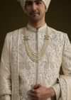 Fawn Silk Sherwani Set With Zardosi Detailing