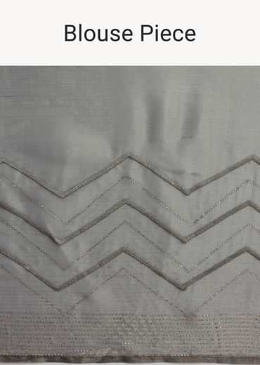 Stone Grey Glass Tissue Saree With Unstitched Blouse