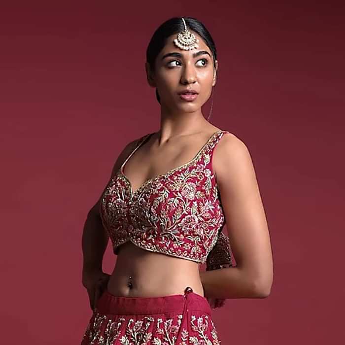 Strawberry Pink Choli In Raw Silk Adorned With Resham And Zardosi Embroidered Floral Jaal