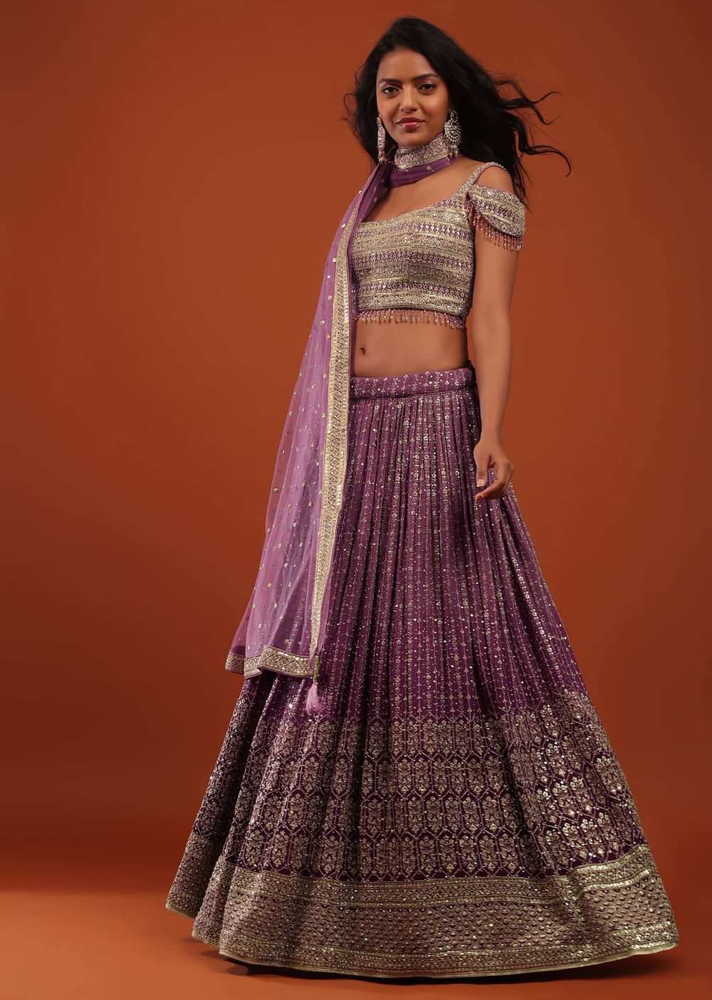 Striking Purple Embroidered Lehenga In Georgette