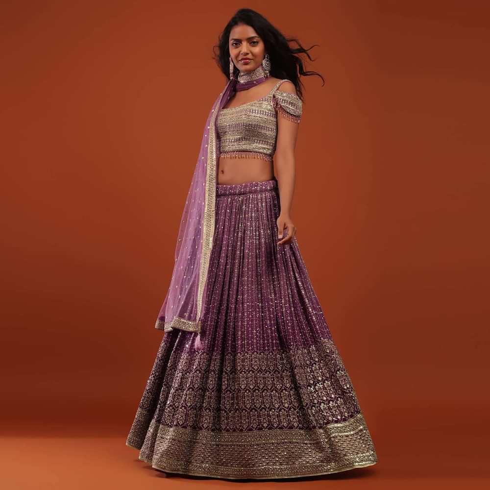 Striking Purple Embroidered Lehenga In Georgette